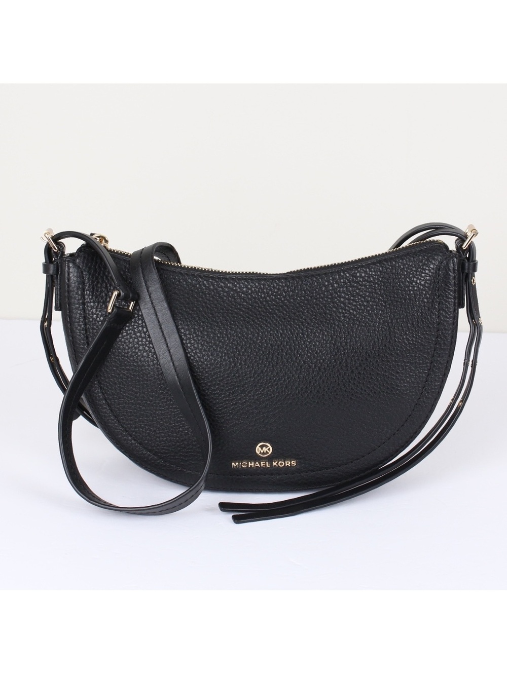 Michael Kors Camden Half Moon Black Pebbled Leather Messenger Crossbody Bag